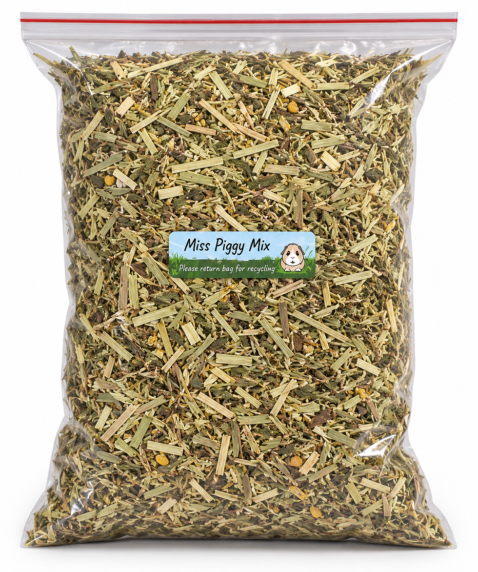 Miss Piggy Mix dried herbal guinea pig food in a bag