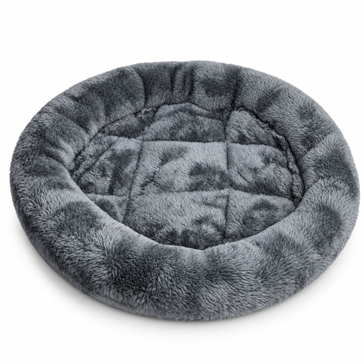Charcoal plush guinea pig bed with round padded rim