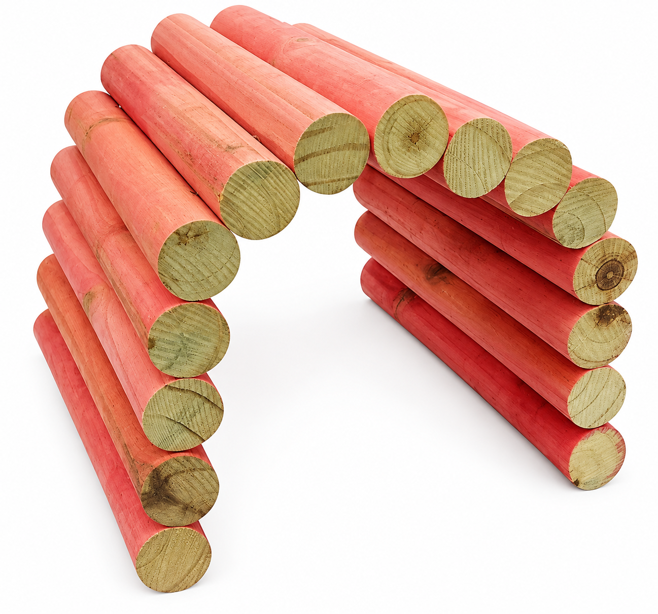 Natural wooden guinea pig tunnel made of red logs