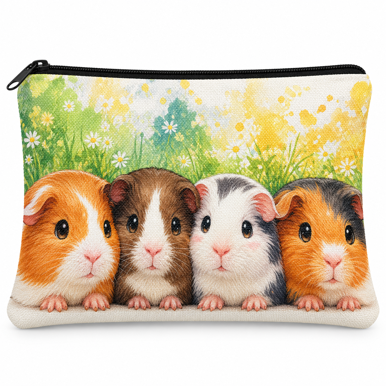 Pencil Case - Among the Daisies with four guinea pigs