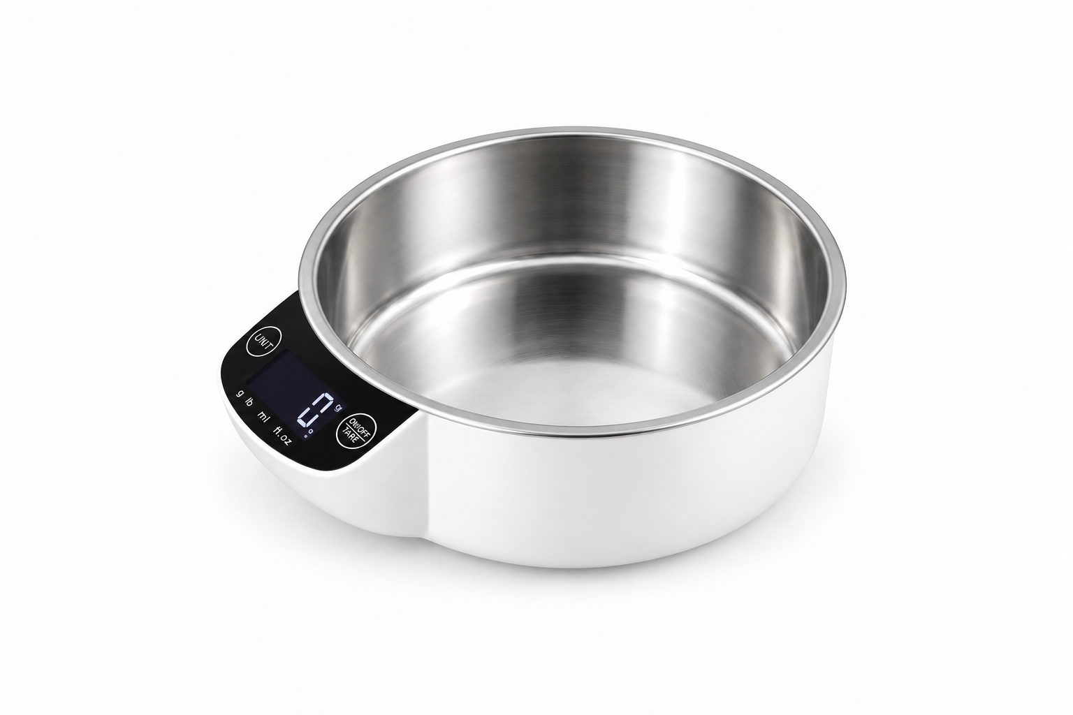 Digital guinea pig scale with stainless steel bowl.