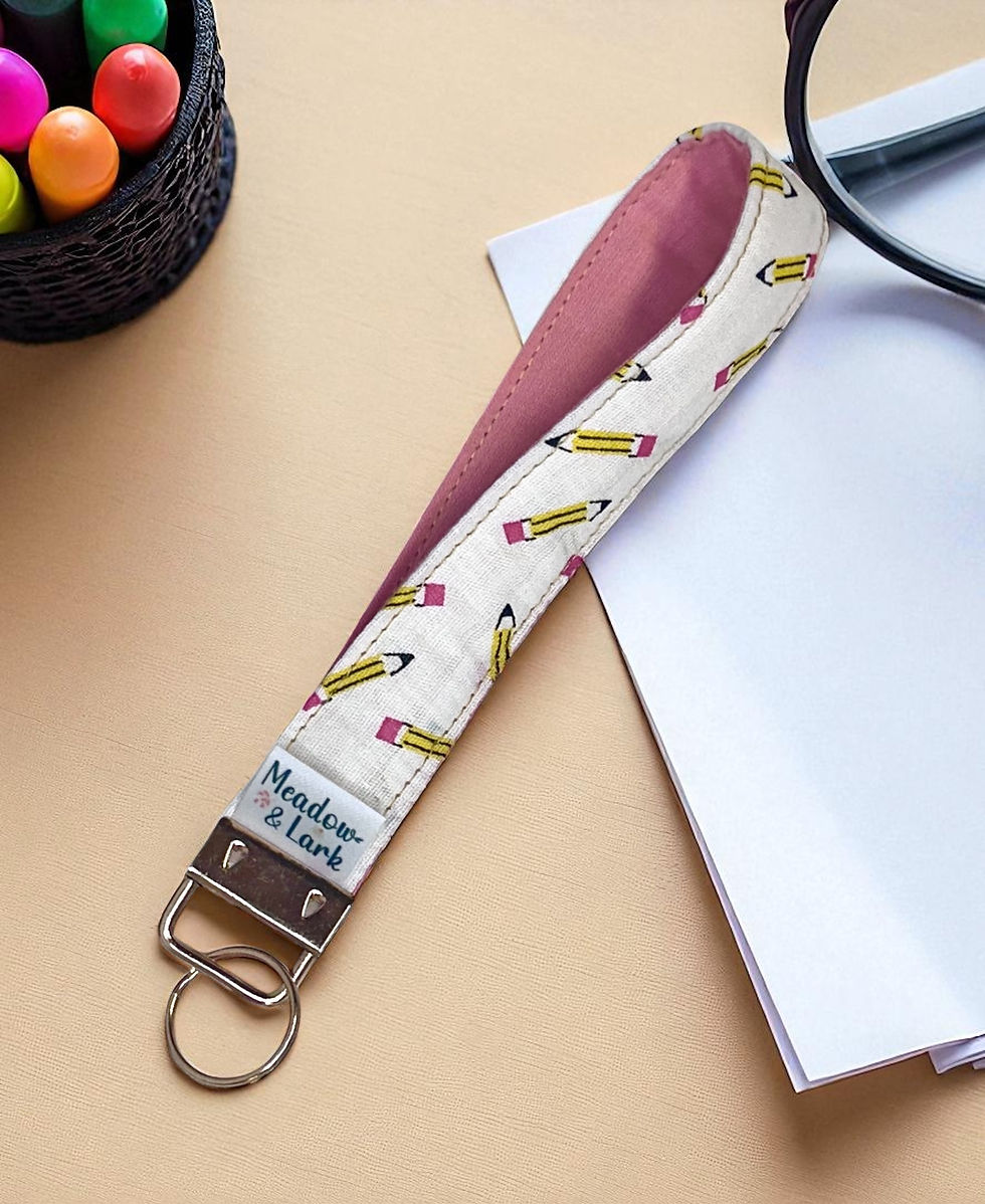 Thumbnail: Pencil Key Fob Wristlet Keychain - Handsewn Fabric Wristlet for Keys, Teacher