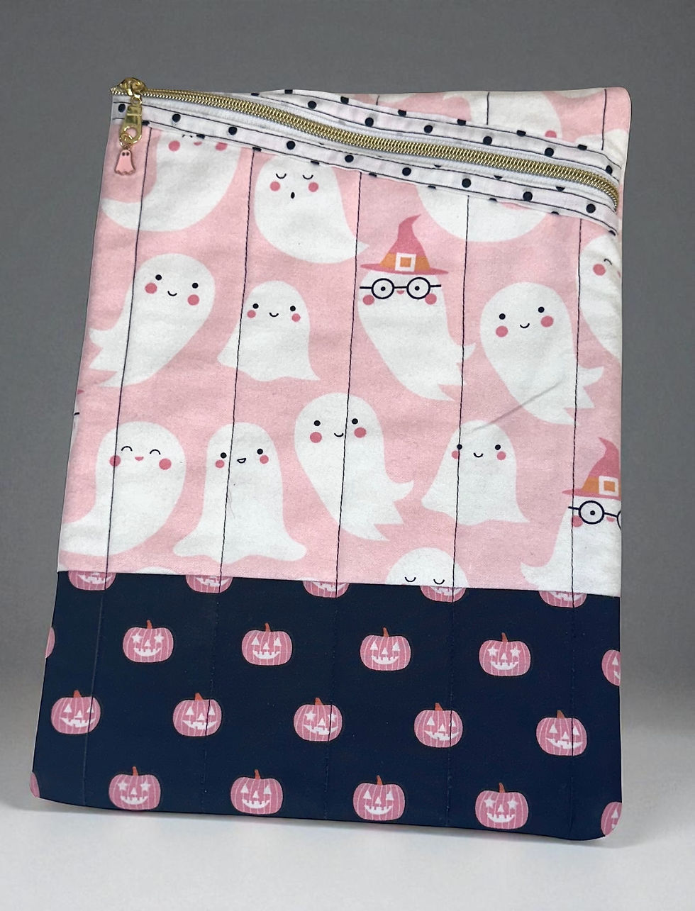 Thumbnail: Pink Ghosts and Pumpkins Book or Tablet Sleeve - Halloween Fabric Pouch, Cover