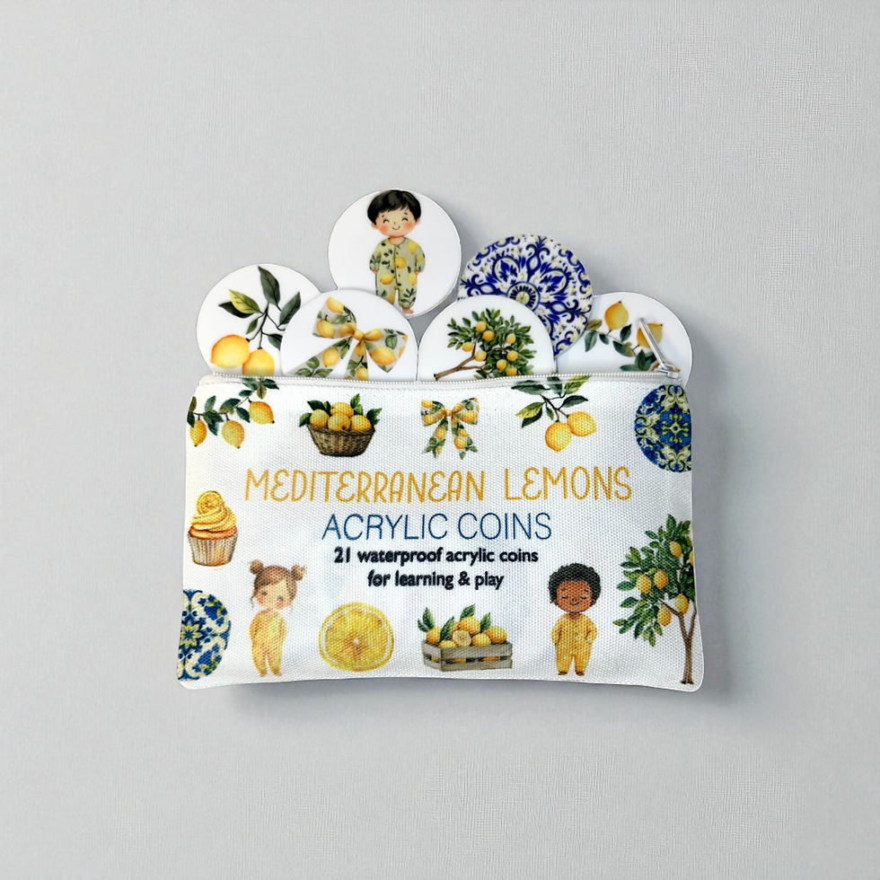 Mediterranean Lemons Acrylic Coins - Washable Kids Toys, Educational Toy, Lemon