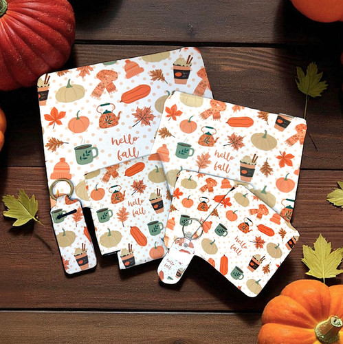 Hello Fall Gift Set - Cozy Fall Pouch, Autumn Bookmark, Keychain