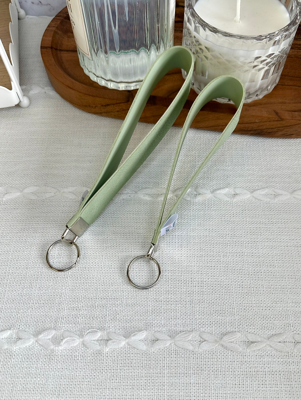 Thumbnail: Sage Green Faux Leather Key Fob Wristlet Keychain - Handsewn Fabric, Seafoam