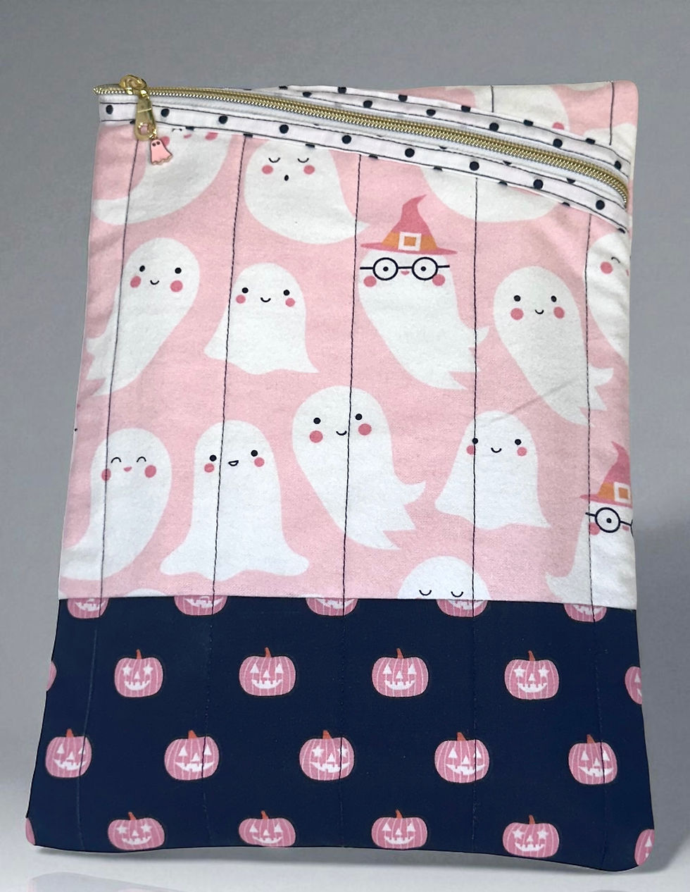 Pink Ghosts and Pumpkins Book or Tablet Sleeve - Halloween Fabric Pouch, Cover