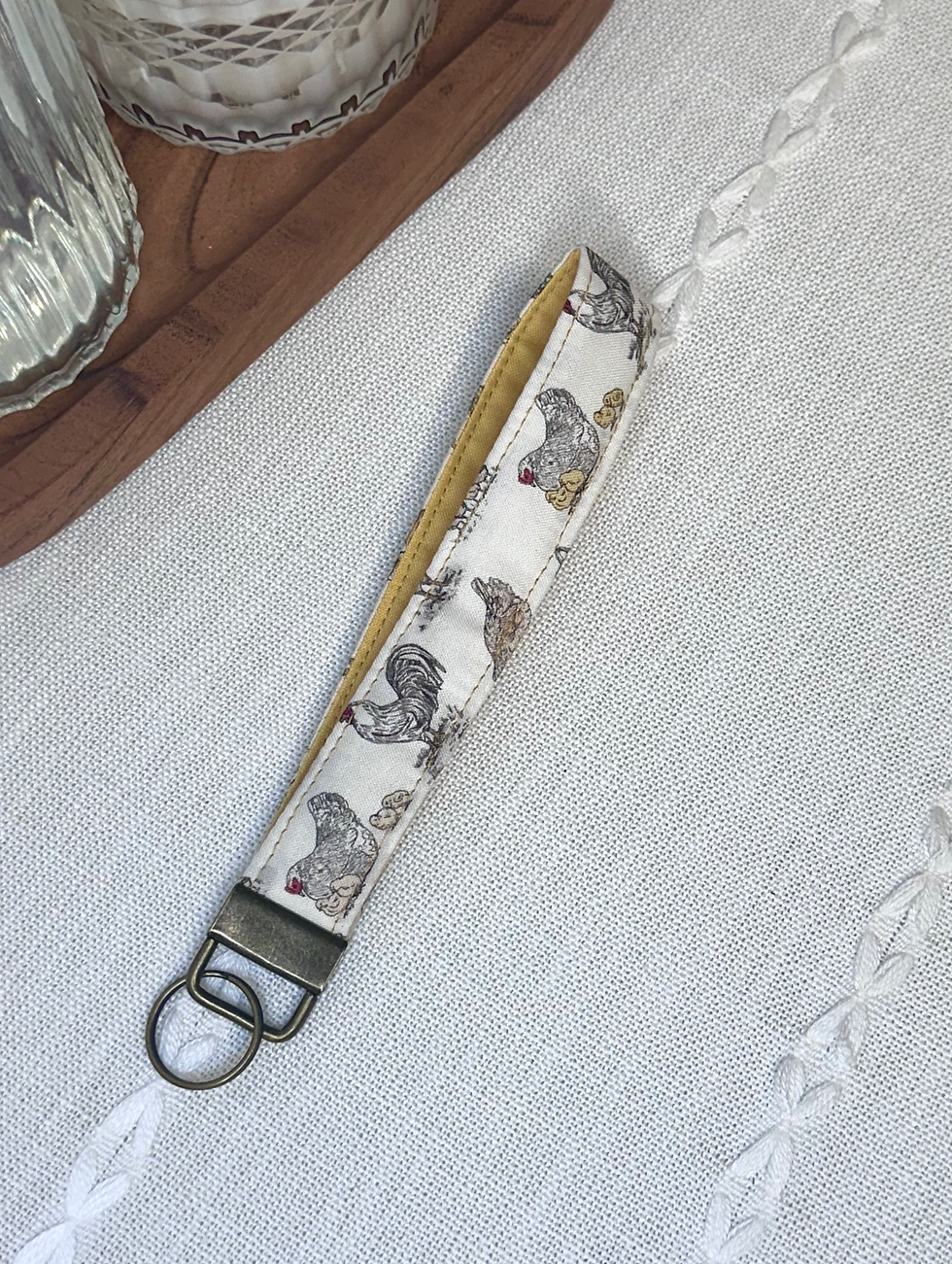 Thumbnail: Chicken Key Fob Wristlet Keychain - Handsewn Fabric Wristlet for Keys, Hen