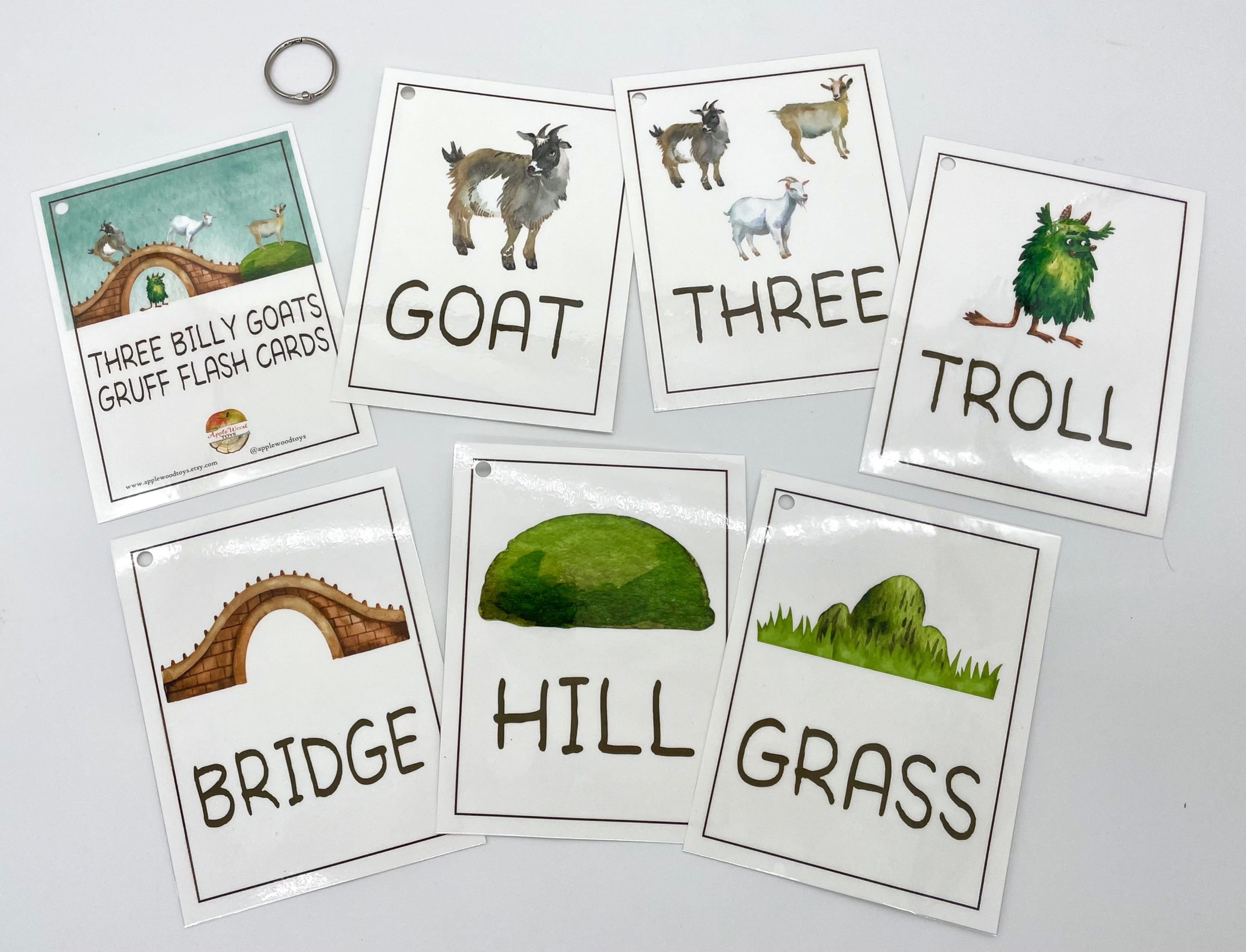 Three Billy Goats Gruff Laminated Flashcards - Goat, Educational Cards