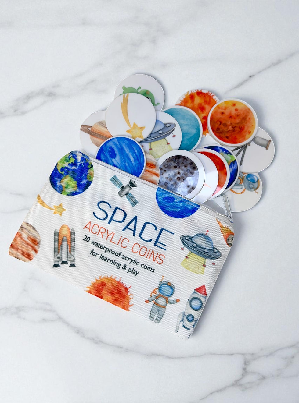 Space Acrylic Coins - Planets, Washable Kids Toys, Educational Toy, Astronaut