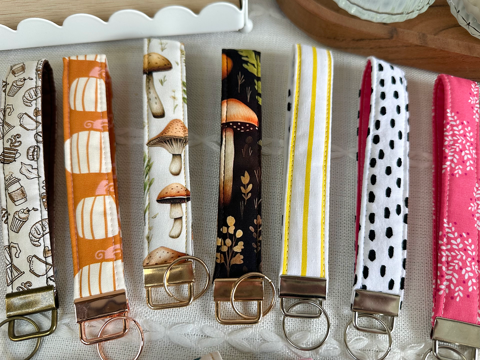 Thumbnail: Black Mushrooms Key Fob Wristlet Keychain - Autumn Fabric, Keys, Forest, Brown