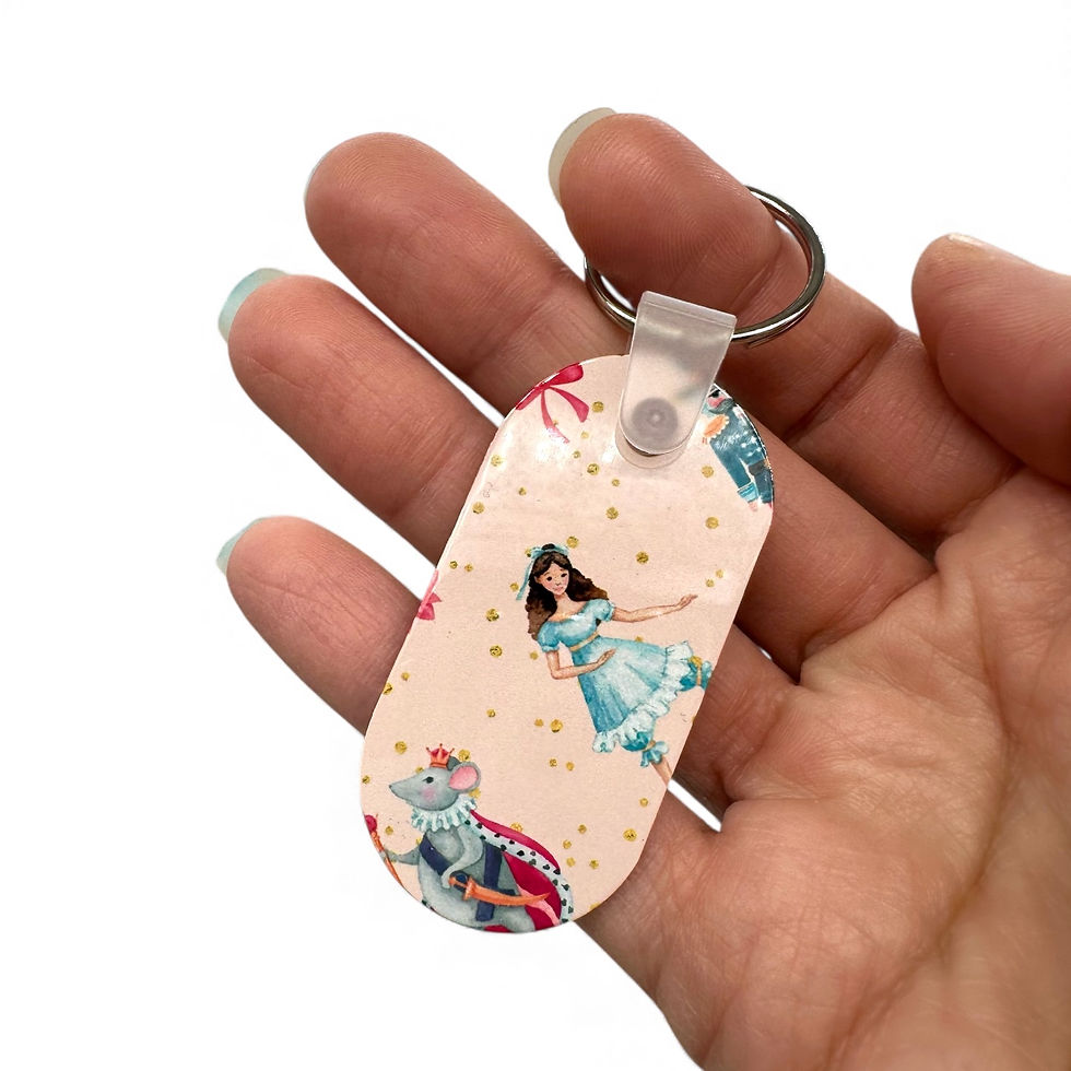 Thumbnail: The Nutcracker Ballet Double-sided Metal Keychain - Pink, Mouse King, Clara