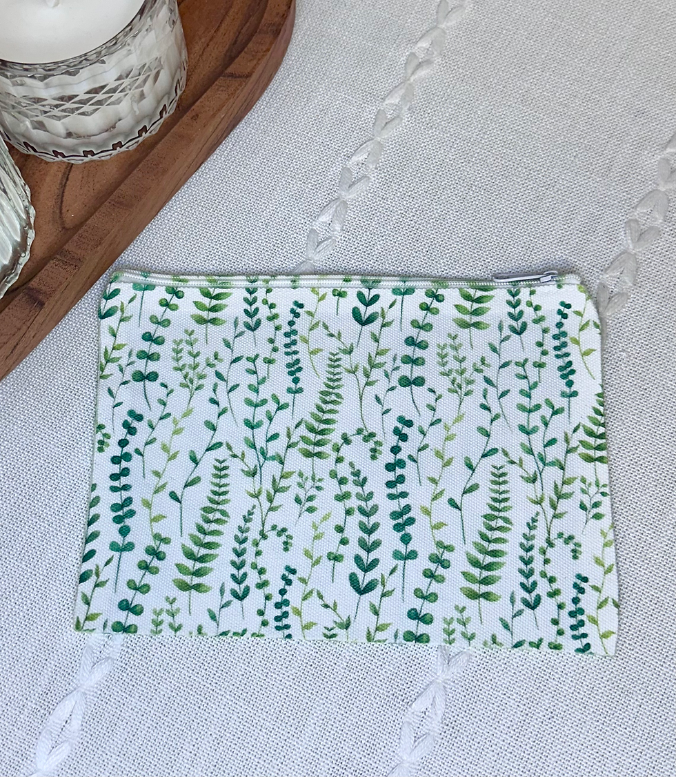 Thumbnail: Green Leaves Customized Makeup Bag with Initials or Name, Plants, Pen Pouch