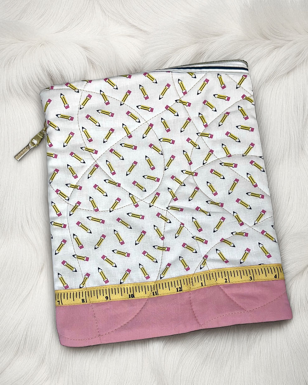 Thumbnail: Pink Pencil Book or Tablet Sleeve - Handsewn Fabric Pouch, Cover, Teacher Gift