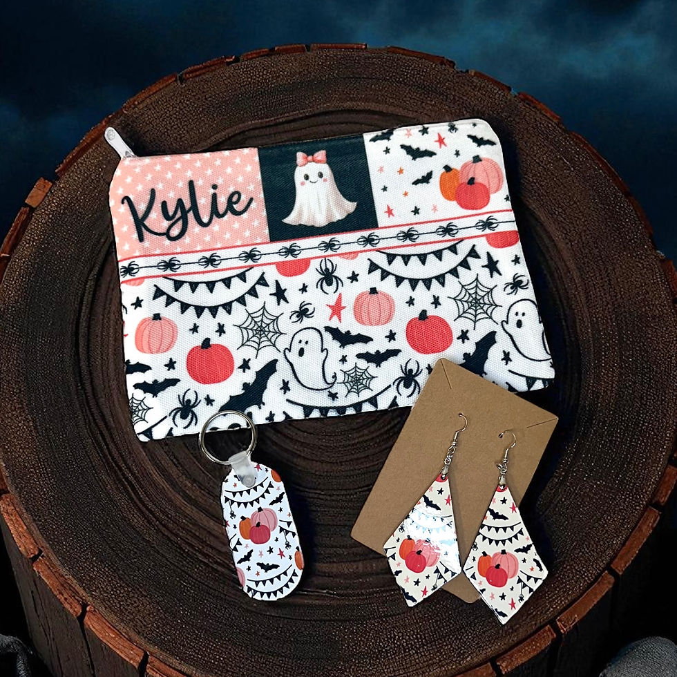 Thumbnail: Halloween Gift Set - Zippered Personalized Pouch, Bookmark, Keychain, Earrings
