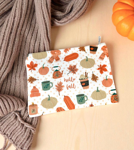 Hello Fall Gift Set - Cozy Fall Pouch, Autumn Bookmark, Keychain