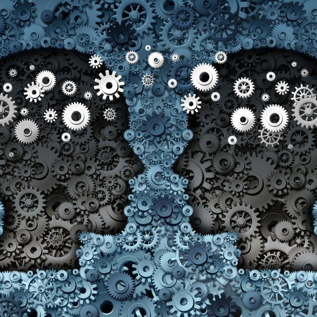 Illustration of two brains communicating together, symbolizing deep introspection and strategic thinking. Executive coaching sessions are designed for goal-setting, action planning, and maximizing ROI