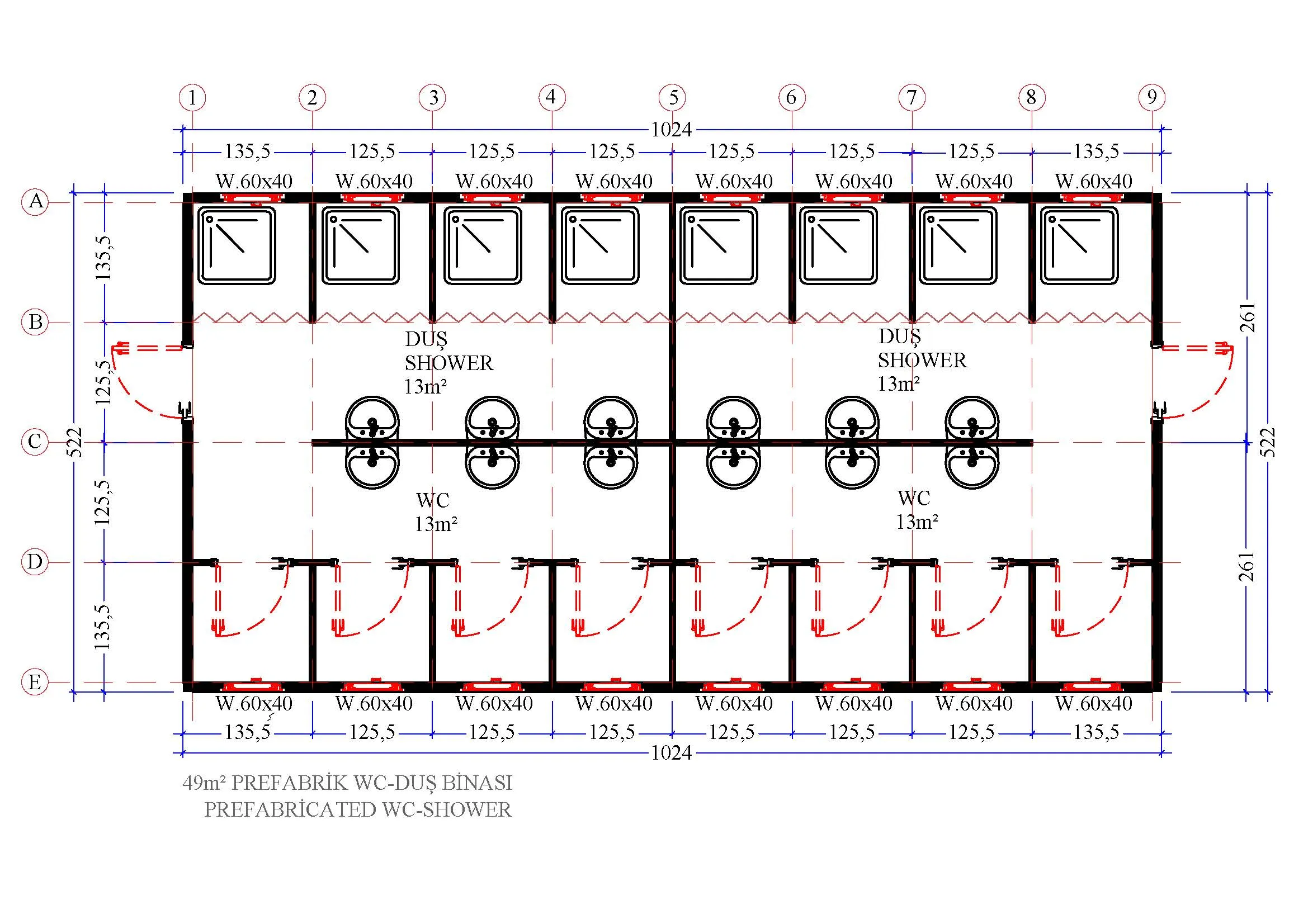 49 m² Prefabrik WC ve Duş