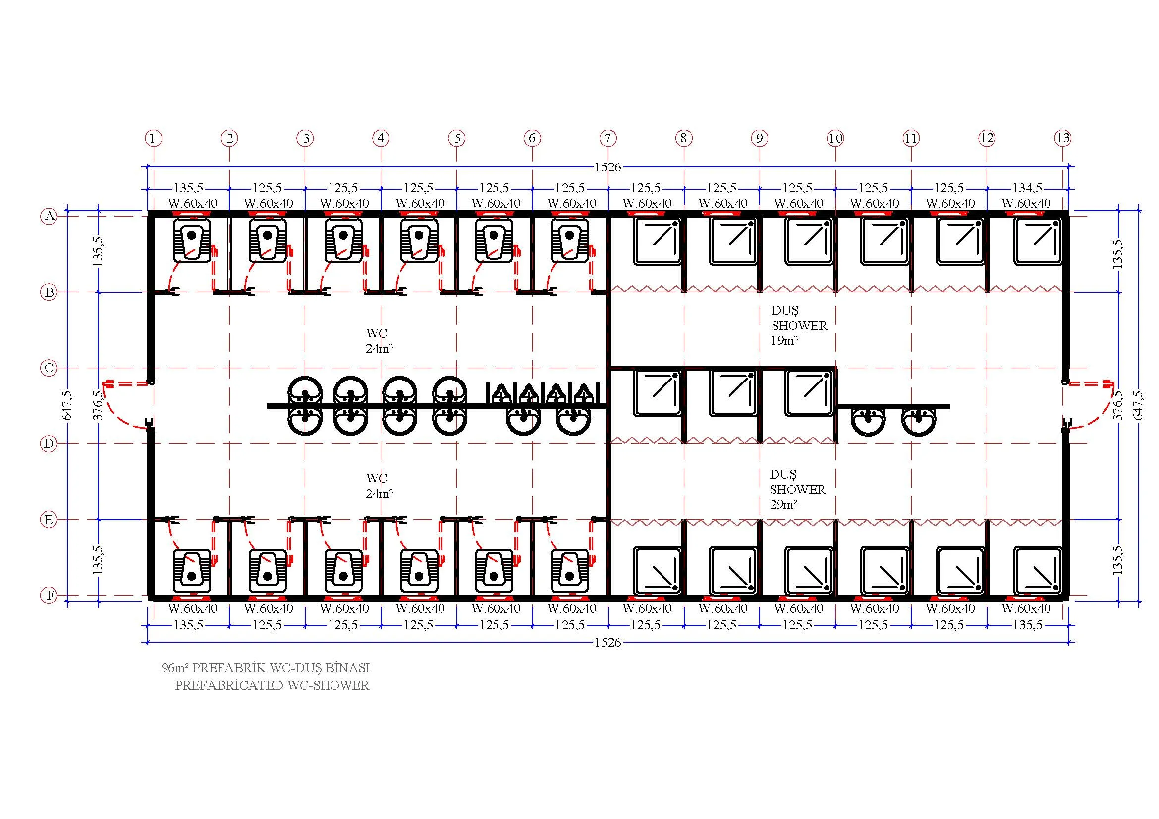 96 m² Prefabrik WC ve Duş