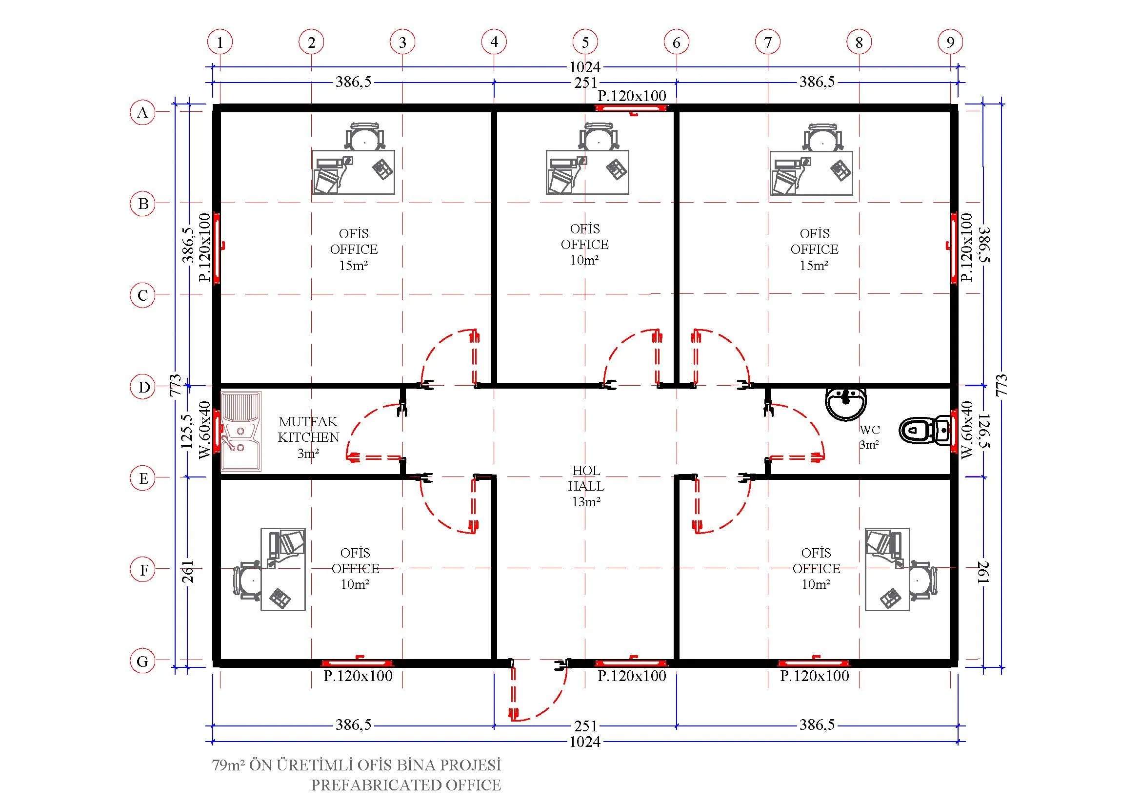 74 m² Prefabrik Ofis