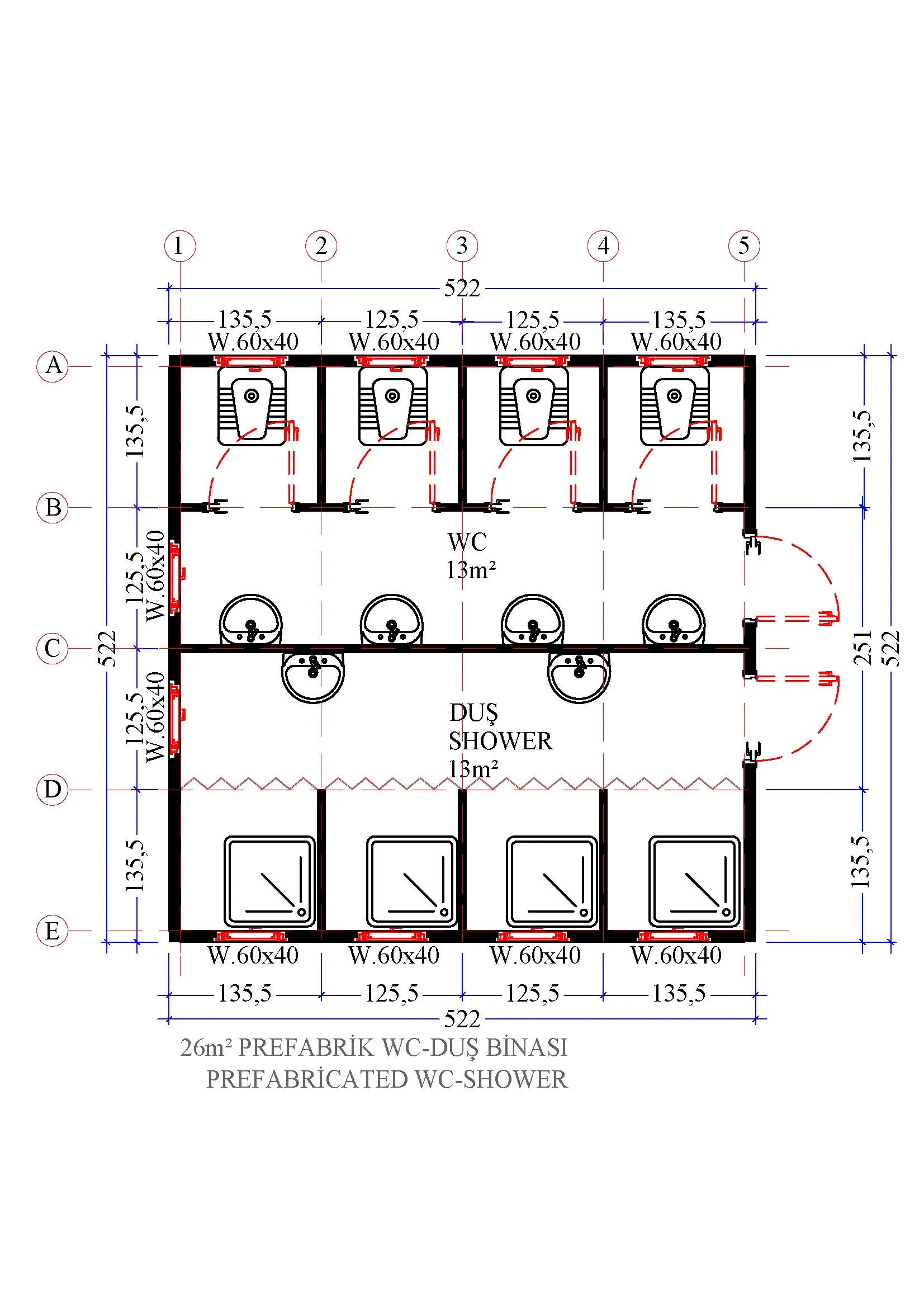 26 m² Prefabrik WC ve Duş