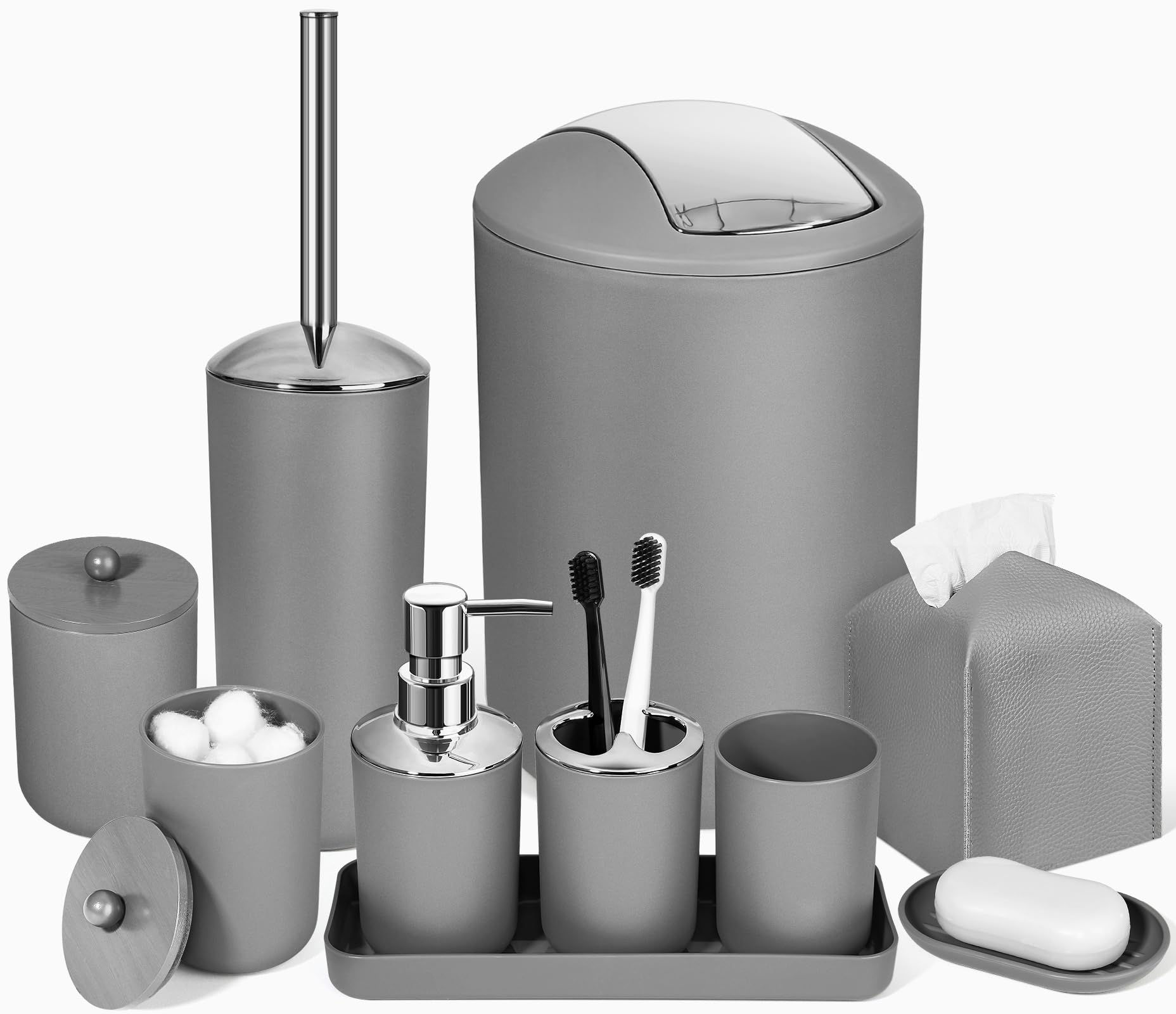 ALPIRIRAL Grey Bathroom Accessories Set 10Pcs Bathroom Accessory Set with Trash 