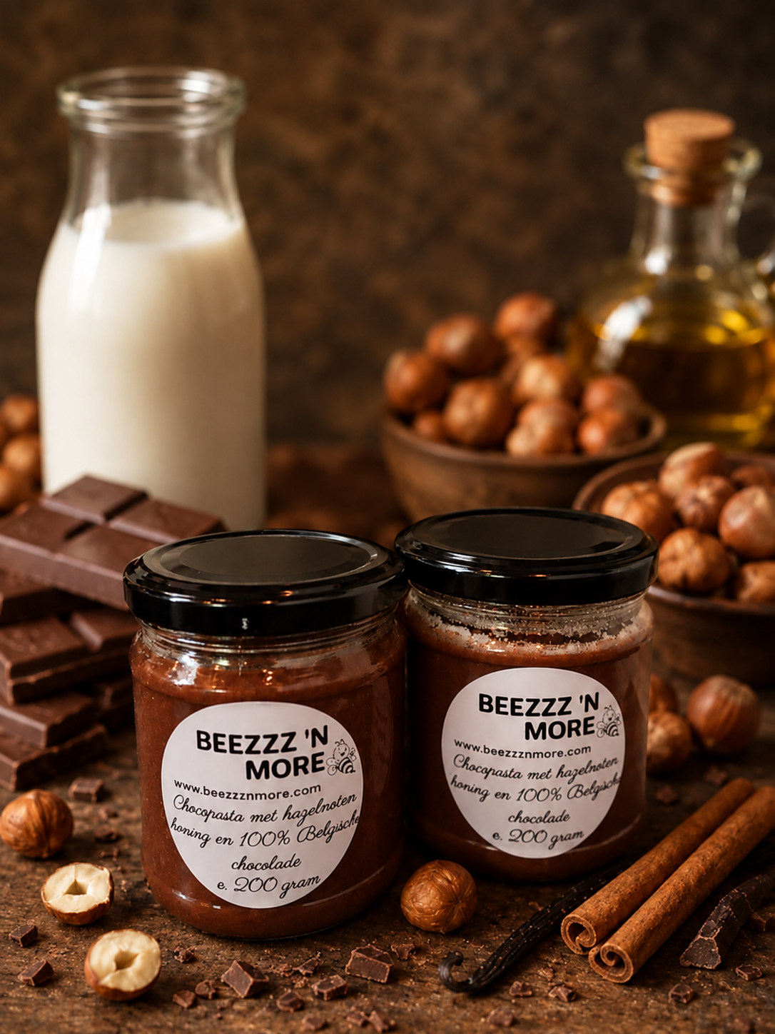 Chocopasta met honing en hazelnoten 200 gram.