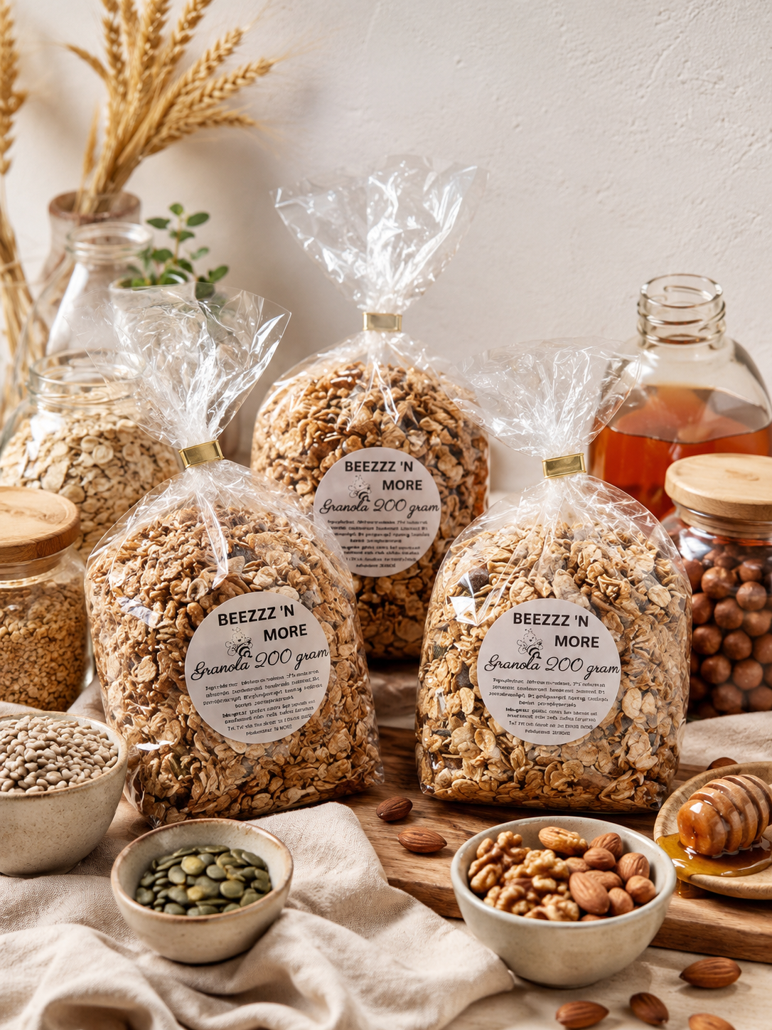 Granola met honing 200 gr. (vers gemaakt op bestelling)