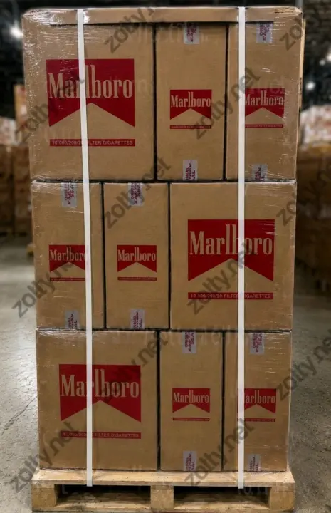 Marlboro cigarettes on a pallet in stock, wholesale delivery by truck, air or sea