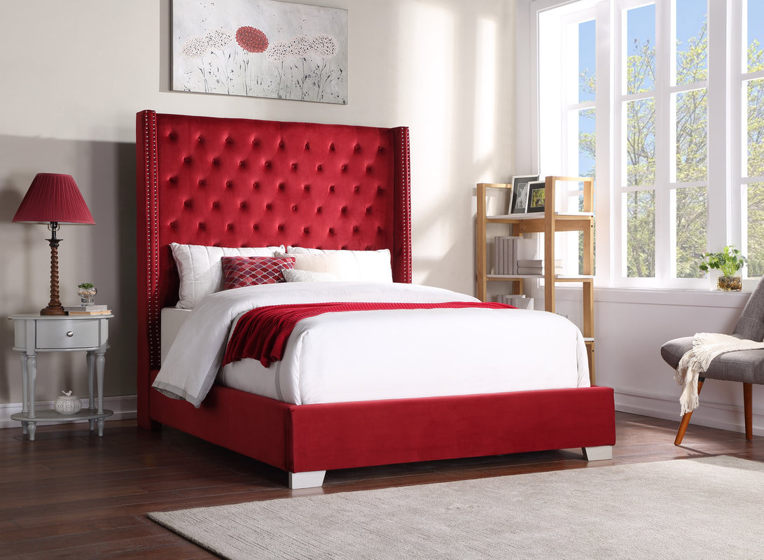 Red velvet bed frame clearance
