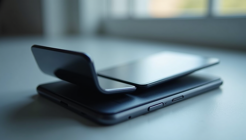 Close-up view of a foldable smartphone screen unfolding smoothly