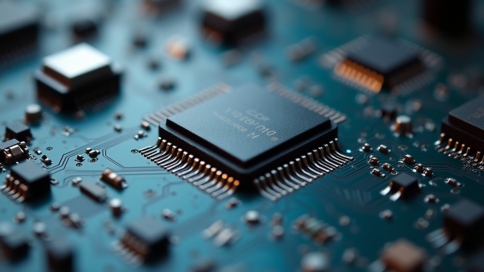 电路板上的 CMOS 集成电路的特写视图