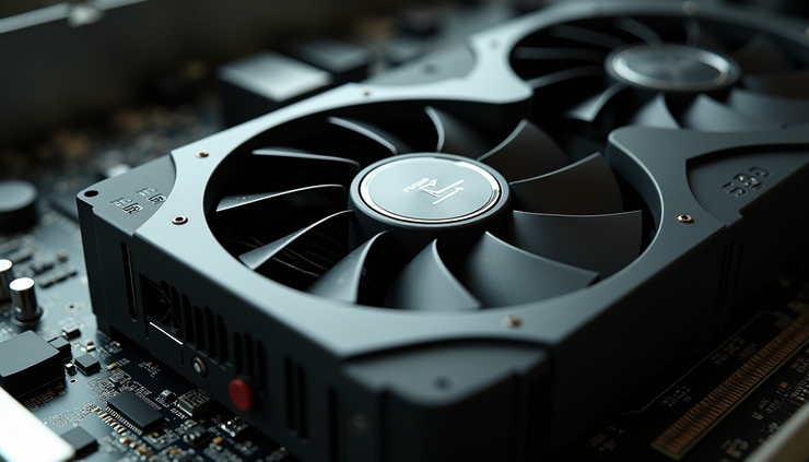 从视线高度观察安装在电路板上的Nvidia Blackwell GPU