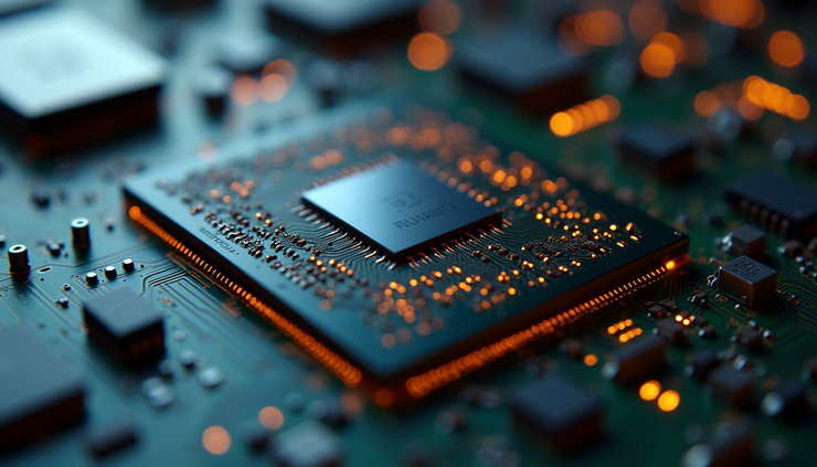 Vista de cerca de la matriz de la GPU Nvidia Blackwell que muestra el diseño del circuito interno