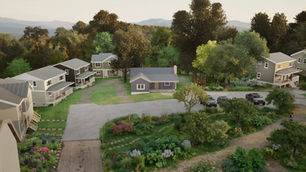 green-built homes within shared green spaces in an intentional community in Asheville, nc