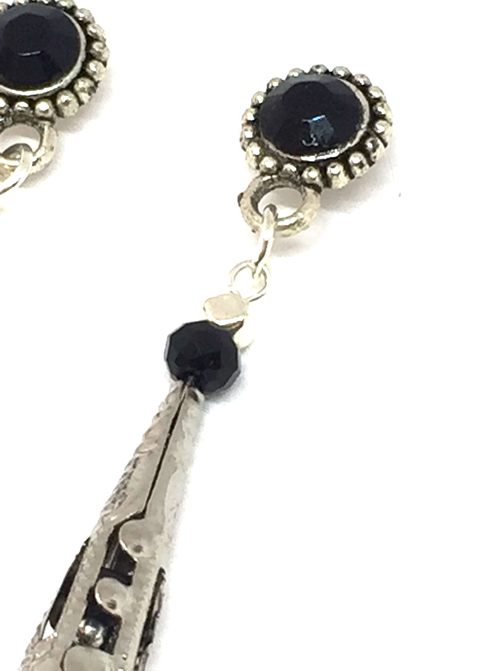 Miniature : Boucles d'oreilles ethnique pom-pom cône argent & noir