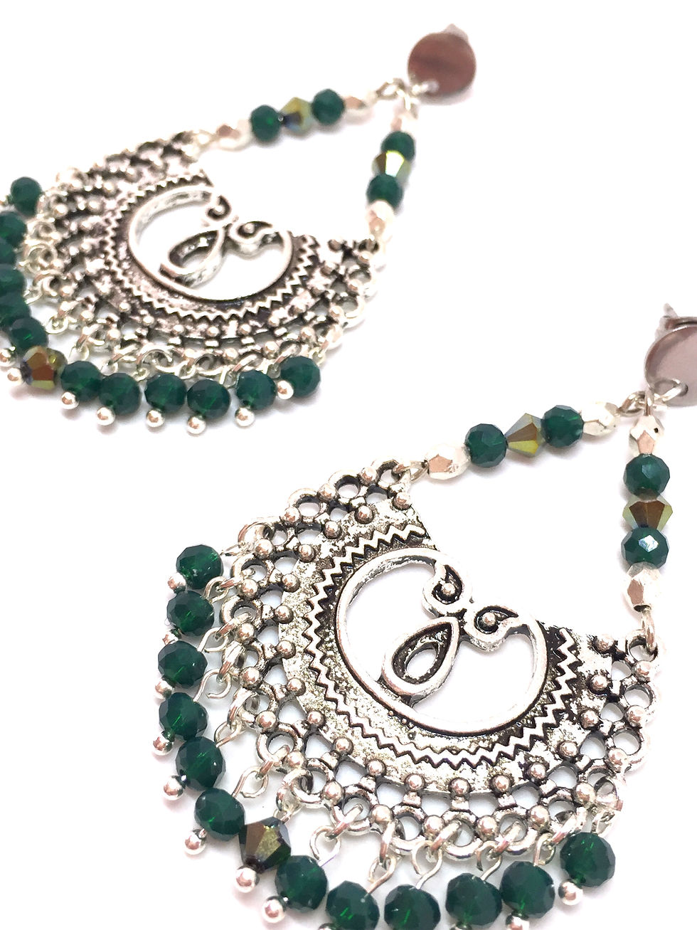 Miniature : Boucles d'oreilles " Jaïpur " argenté et émeraude