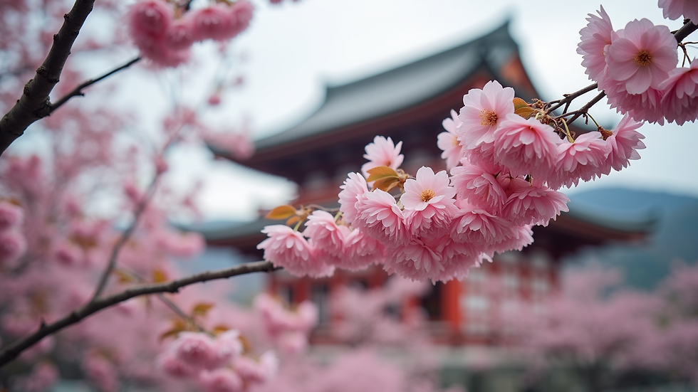Close-up view of cherry blossoms at Kiyomizu-dera Temple