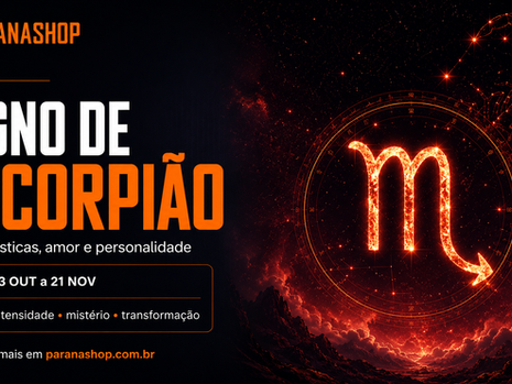 Símbolo do signo de Escorpião com fundo astrológico em tons escuros, representando intensidade e transformação