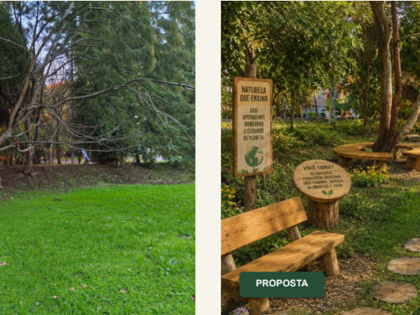 Ilustração do projeto Praça Ecológica em Curitiba (referência criada por inteligência artificial)