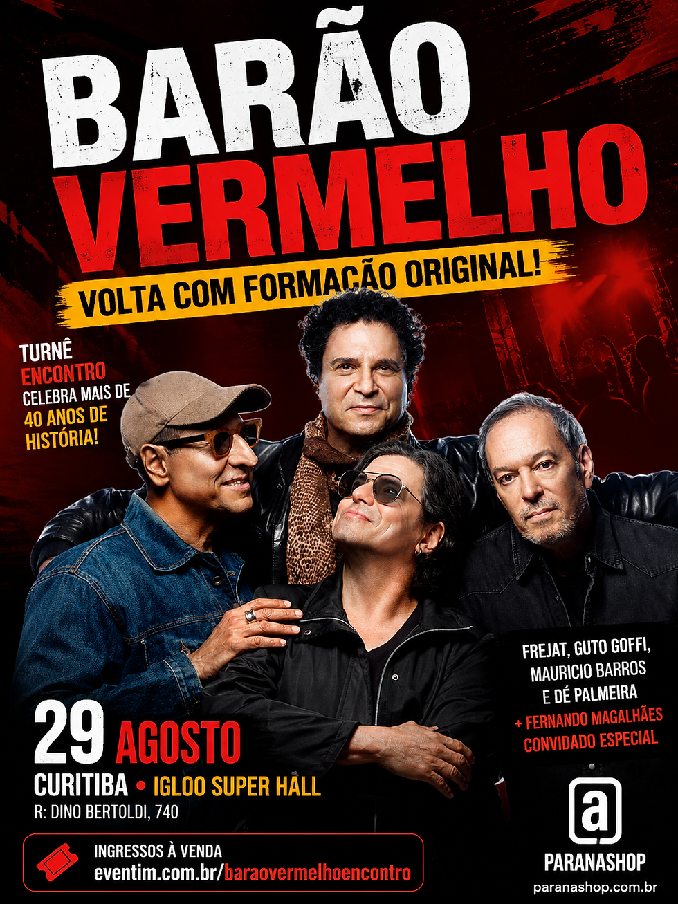 Show do Barão Vermelho com formação original em apresentação da turnê Encontro em Curitiba no Igloo Super Hall