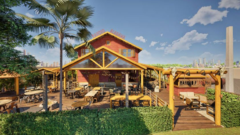 Restaurante temático estilo rancho americano com churrasco e ambientação imersiva em Curitiba