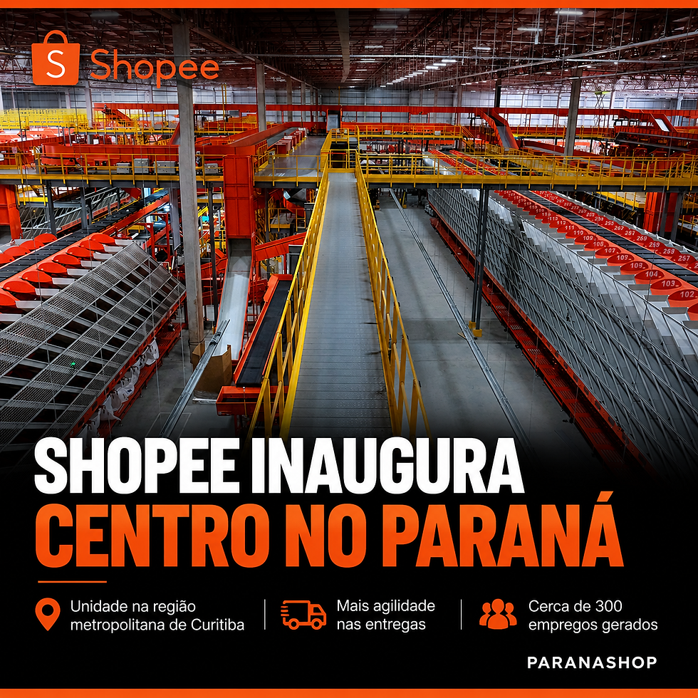 Centro de distribuição logístico da Shopee na região metropolitana de Curitiba, com estrutura para separação e envio de pedidos