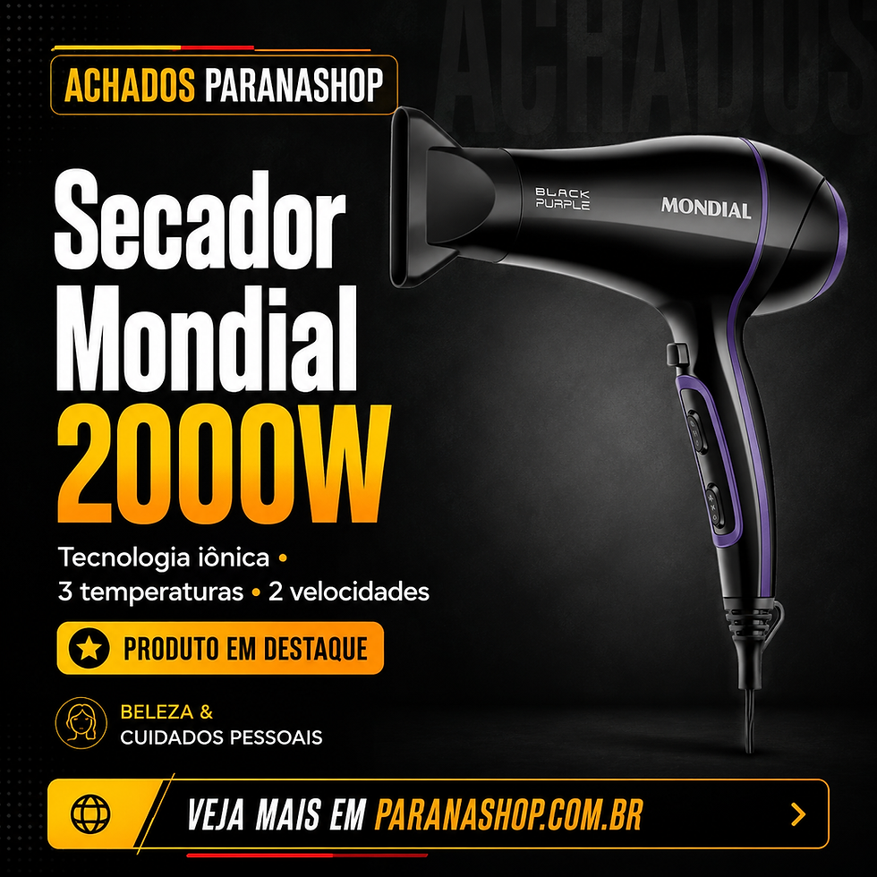 Secador de cabelos Mondial 2000W Black Purple em destaque no Achados Paranashop