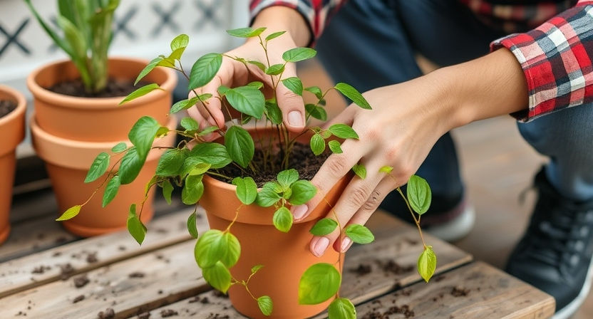 checking plant for healthy leaves and roots with no infestation