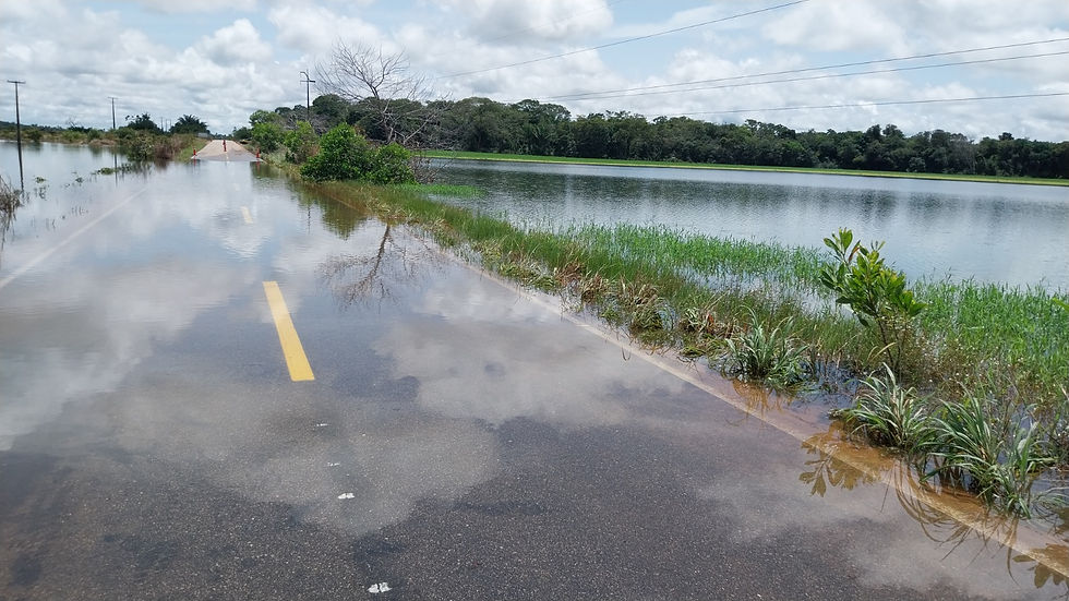 Trecho do Km 42 da RR-205 onde o lago transbordou causando o acidente que vitimou cinco pessoas - Foto: Edilson Rodrigues