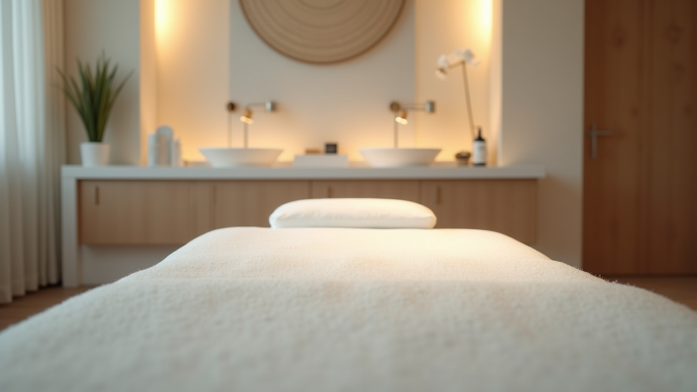 Eye-level view of a custom medical treatment bed in a serene spa setting