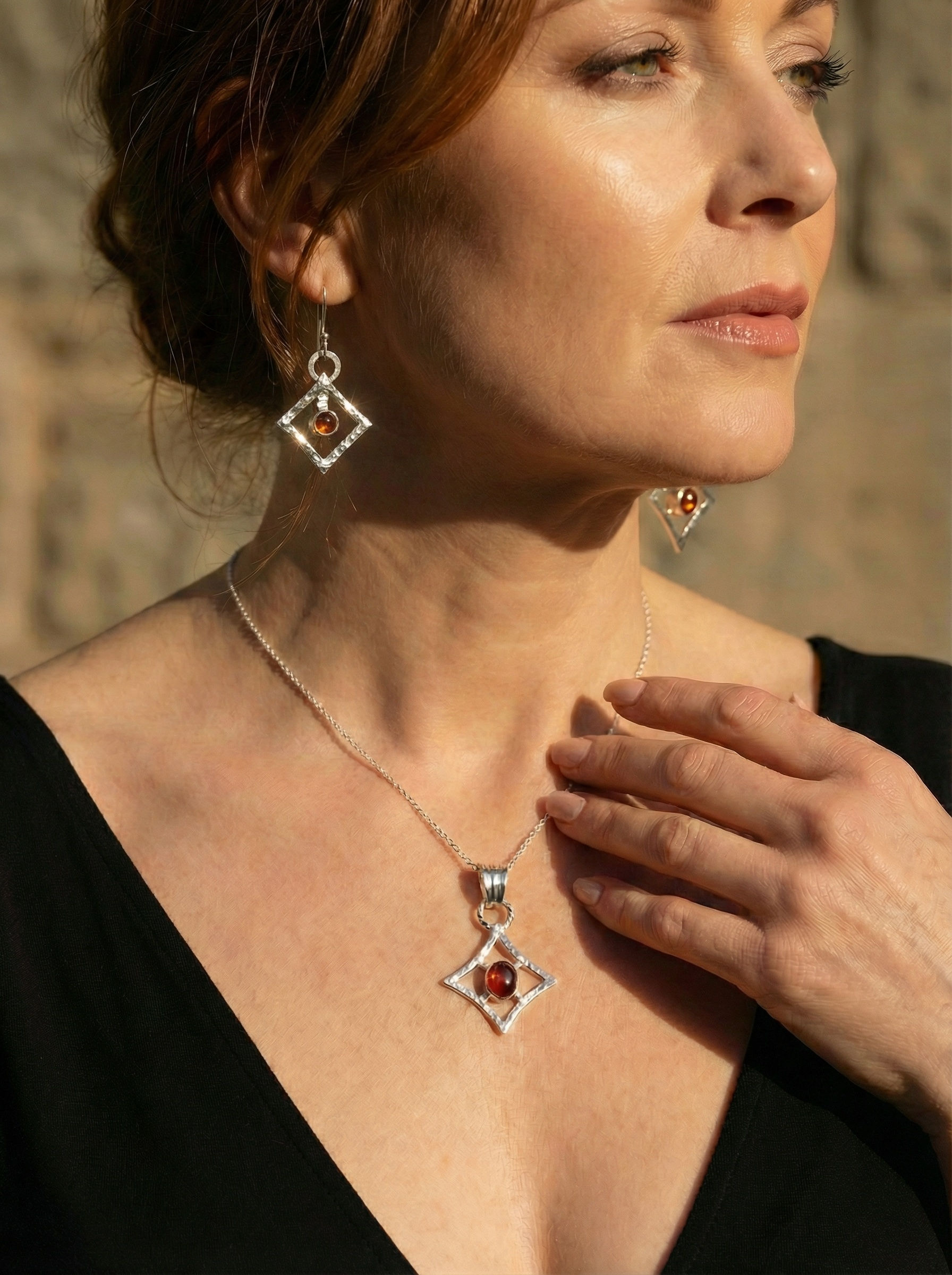 Matched Amber Necklace and Earrings