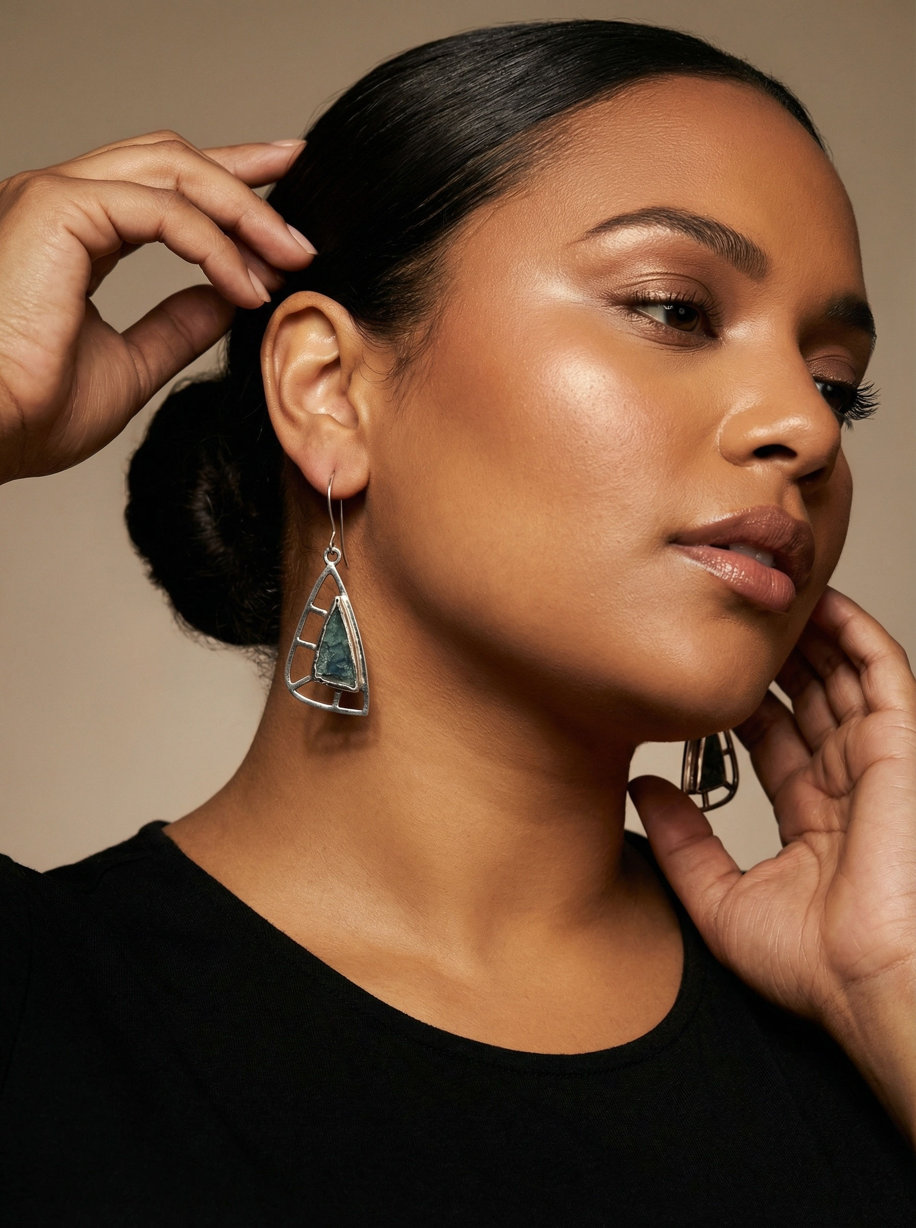 'Sail' Moss Agate Earrings