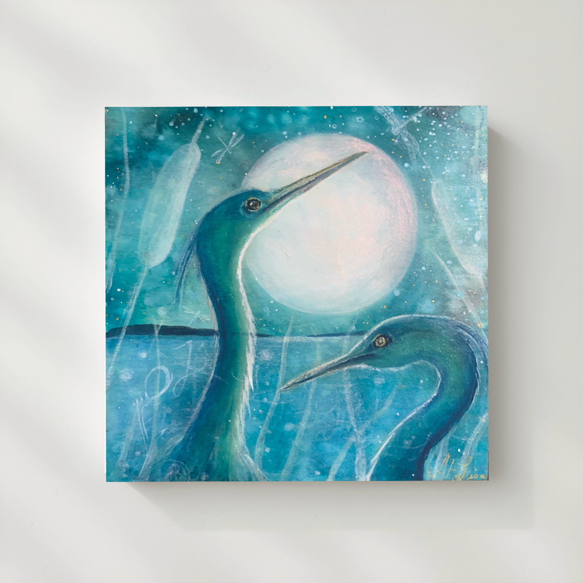 Heron's dance, 8'x8" Acrylic on wood canvas